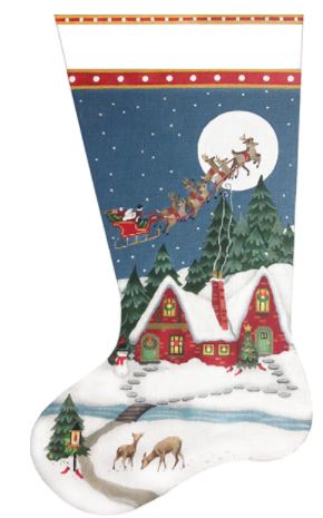 click here to view larger image of Snowy Red House Sock (hand painted canvases)