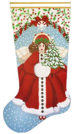 click here to view larger image of Snowy Red Angel Sock (hand painted canvases)