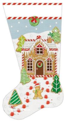 click here to view larger image of Gingerbread House Sock (hand painted canvases)