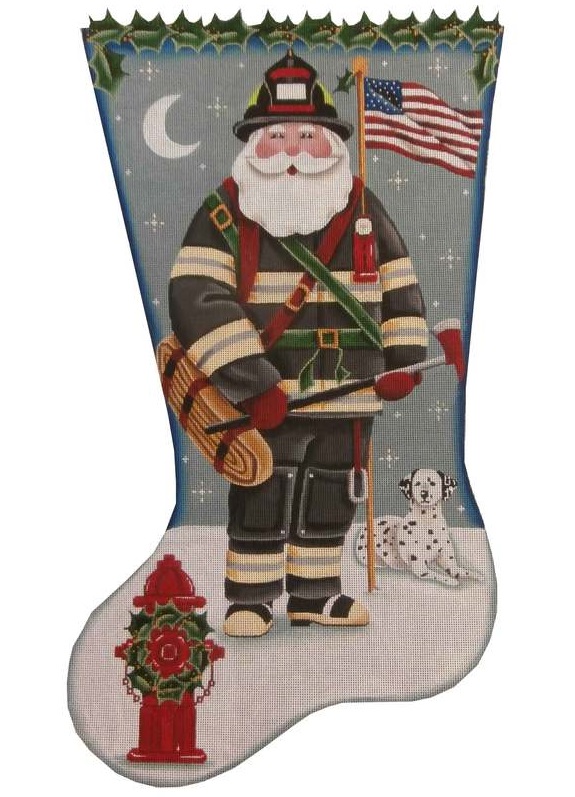 click here to view larger image of Fireman Santa Stocking (hand painted canvases)