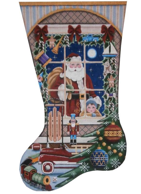click here to view larger image of Christmas Wishes Boy Stocking (hand painted canvases)
