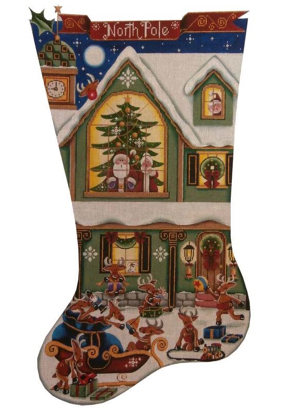 click here to view larger image of Reindeer Games Stocking (hand painted canvases)