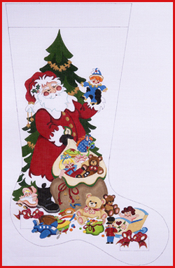 click here to view larger image of Santa Holding Clown Stocking  (hand painted canvases)