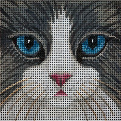 click here to view larger image of Black and White Cat Face - Large (hand painted canvases)