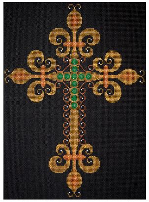 click here to view larger image of Gold Cross w/Fleurs & Emeralds (hand painted canvases)