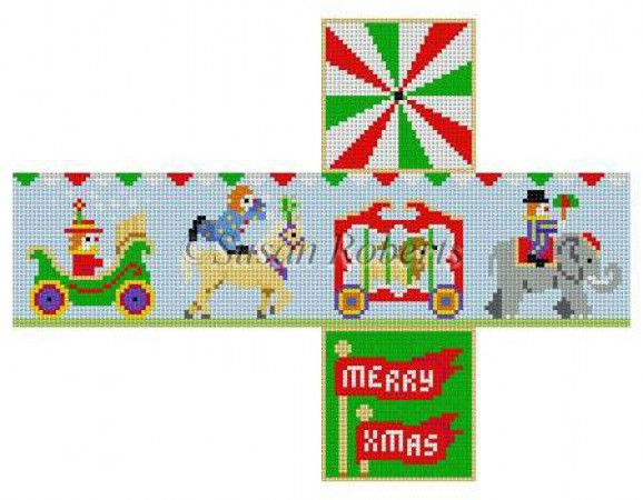 click here to view larger image of Circus Parade Cube Ornament  (hand painted canvases)